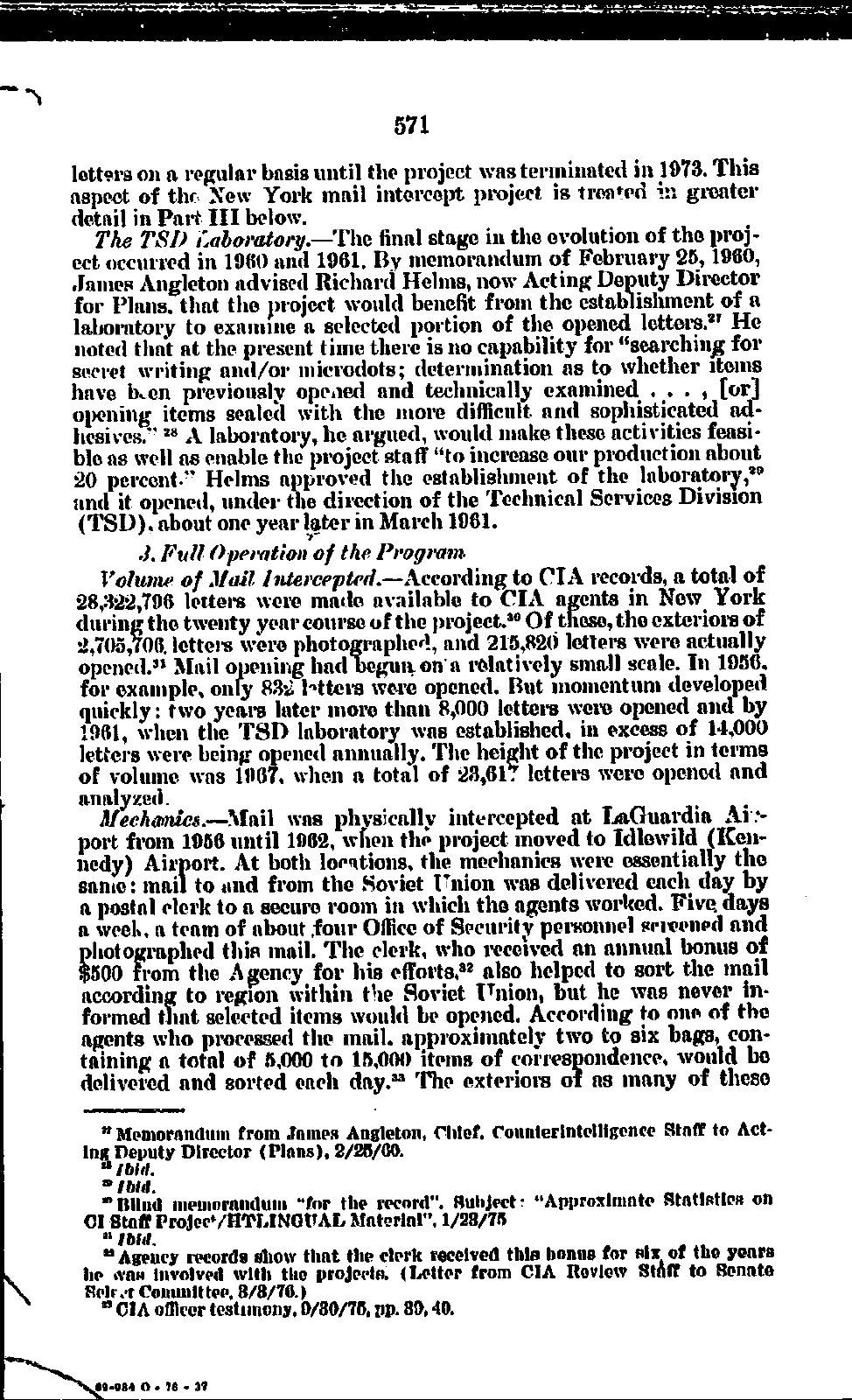 Different stages of mail interception, Senate report page 571